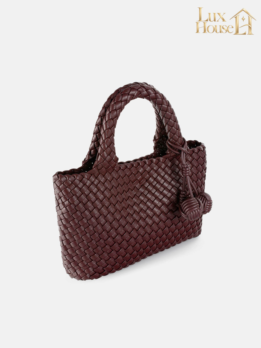 Sac À Main Bottega Tressé Unique De Couleur Bordeaux – image 5