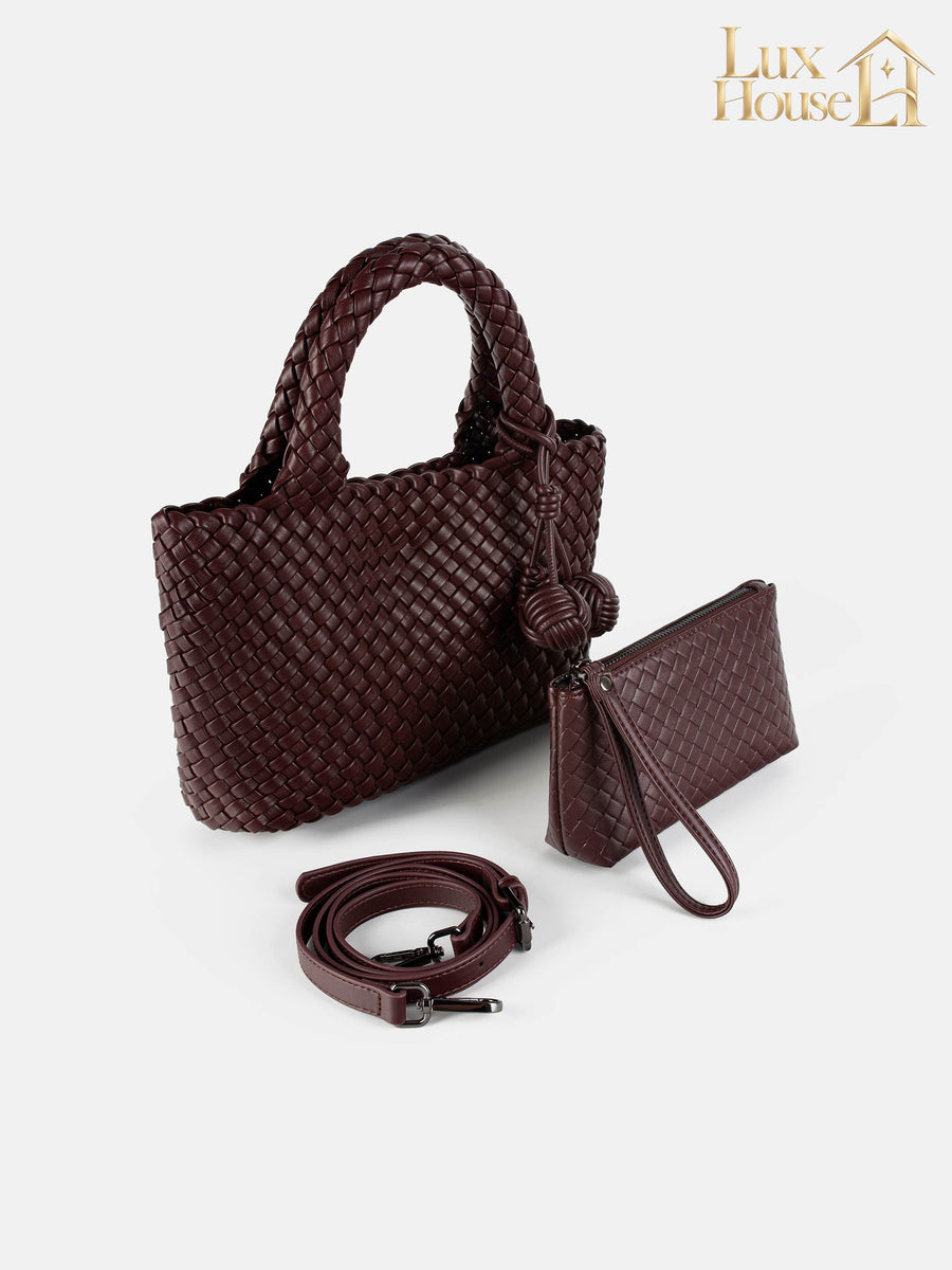 Sac À Main Bottega Tressé Unique De Couleur Bordeaux – image 6