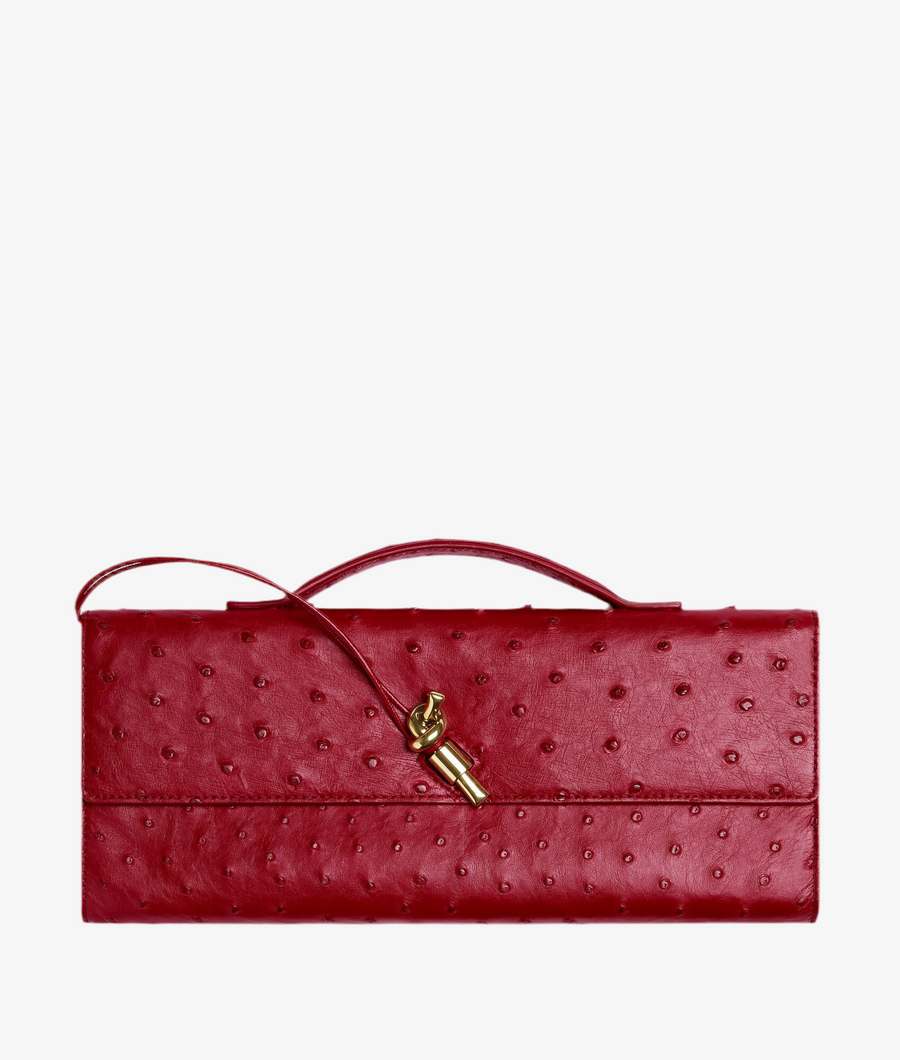 Pochette à anse en autruche avec fermeture knot emblématique en métal. – image 1