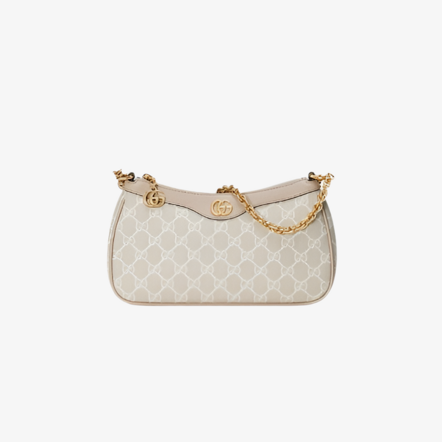 Sac À Épaule Ophidia Petite Taille Beige Et Blanche – image 1