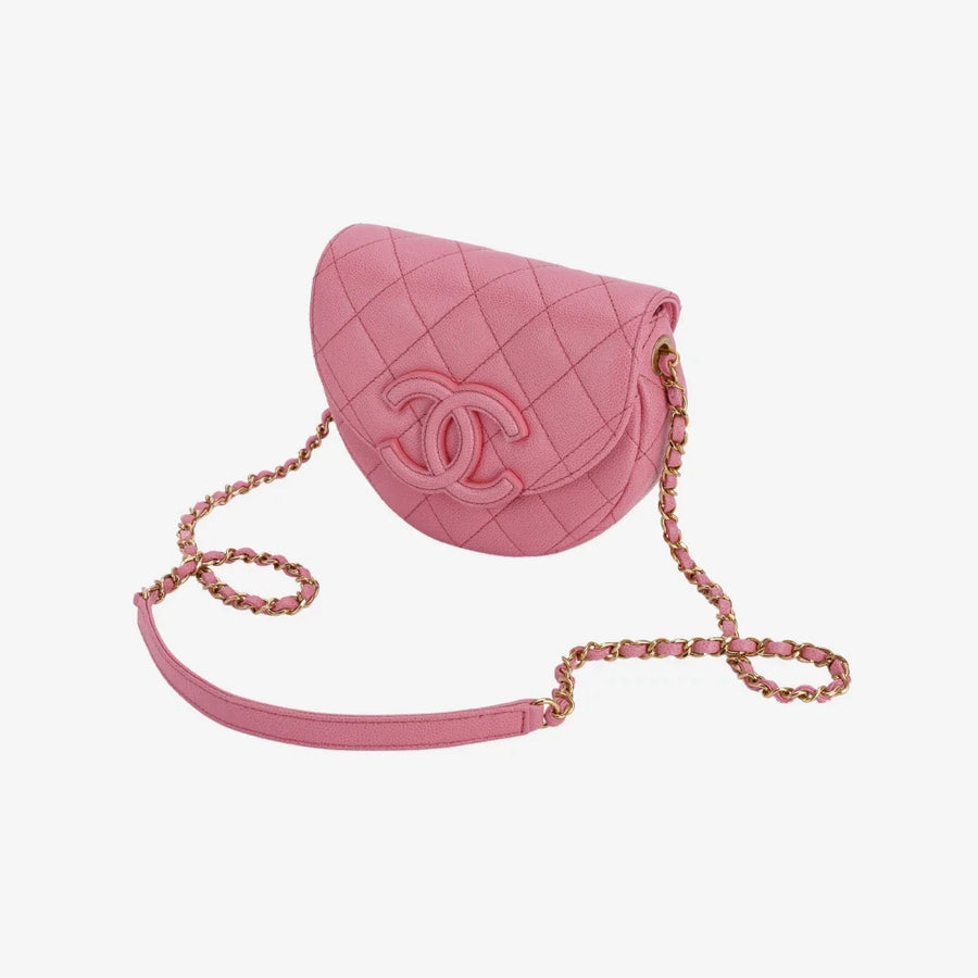 Chanel Mini Messenger Bag Cuir de veau grainé & doré Rose clair – image 3