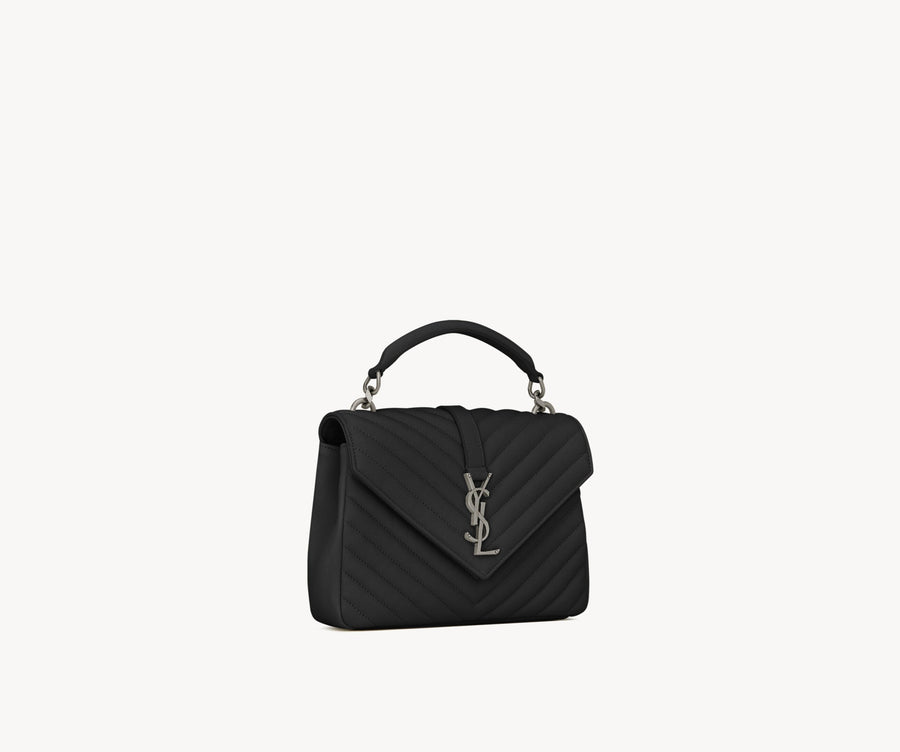 Sac Ysl Collège Medium En Semi Cuir Matelassé Noir Et Argenté – image 1