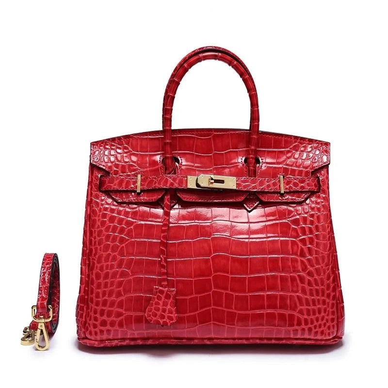 Sac À Main À Poignée Supérieure En Cuir Véritable Imprimé Crocodile – image 3
