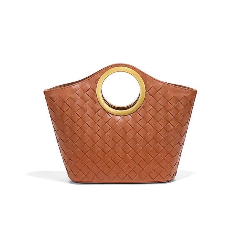 Sac Cabas En Semi Cuir Tressé Avec Anse Ronde En Métal - Aryax – image 3