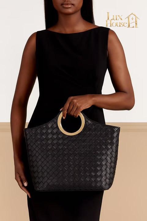 Sac Cabas En Semi Cuir Tressé Avec Anse Ronde En Métal - Aryax – image 2