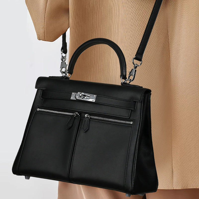 Sac À Main En Cuir Véritable Minimaliste À Double Poche Et Fermeture À Clé Pour Femmes – image 5