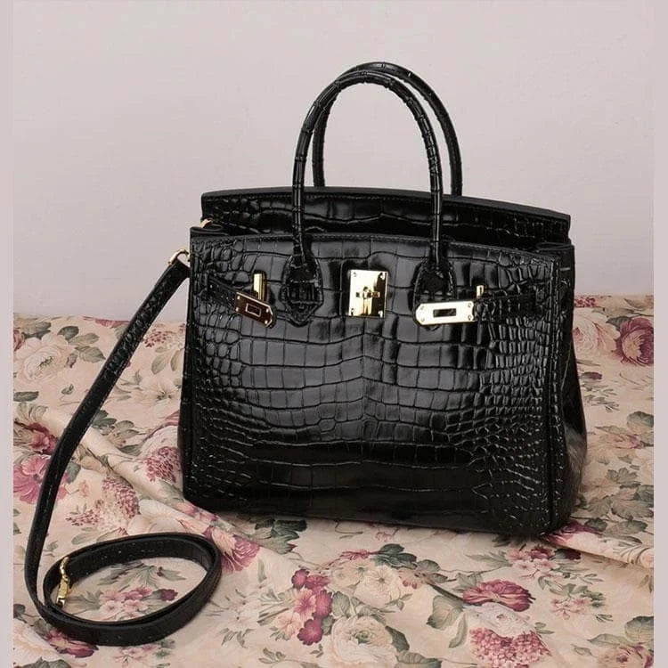Sac À Main À Poignée Supérieure En Cuir Véritable Imprimé Crocodile – image 5