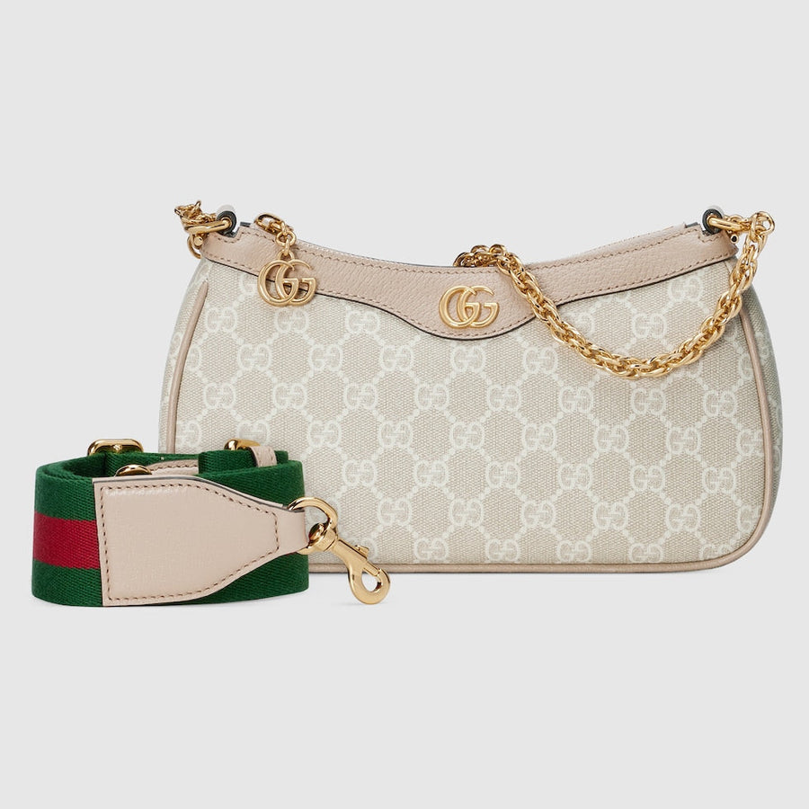 Sac À Épaule Ophidia Petite Taille Beige Et Blanche – image 3