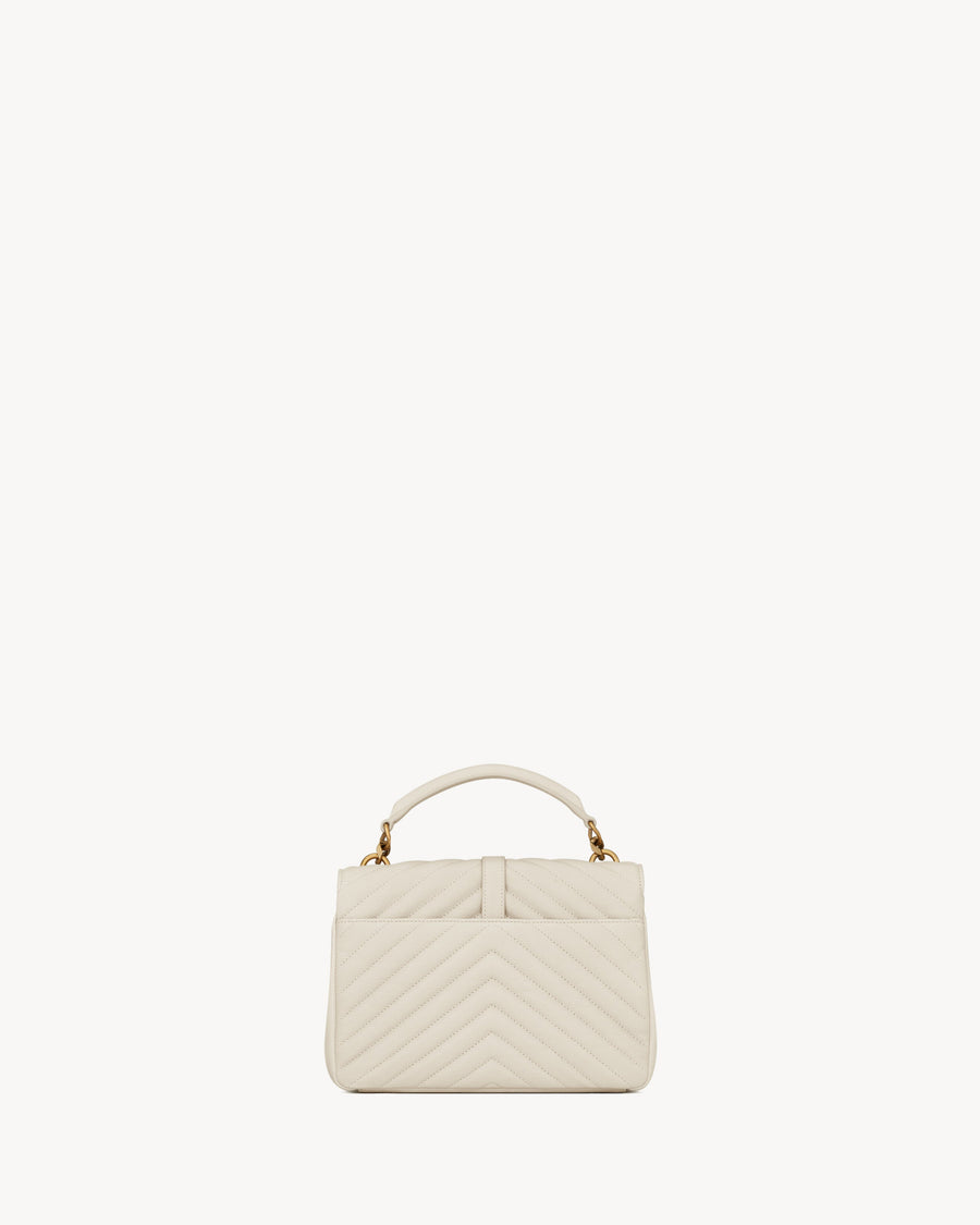 Sac Ysl Collège Medium En Semi Cuir Matelassé Blanc Cassé – image 3